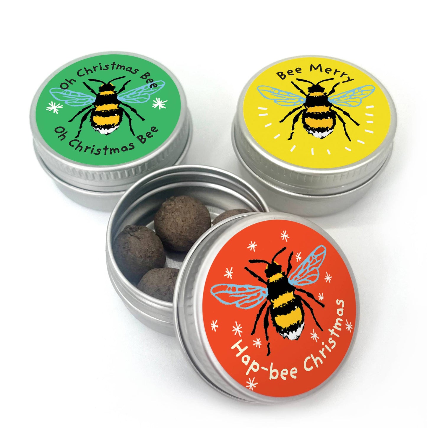 Mini Seedball Tins Christmas Bees: Green