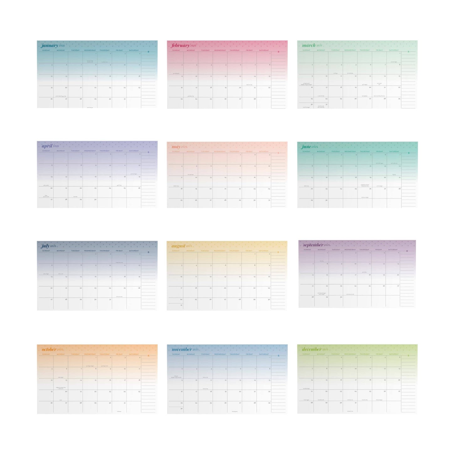 2025 Monthly Calendar Sticky Note