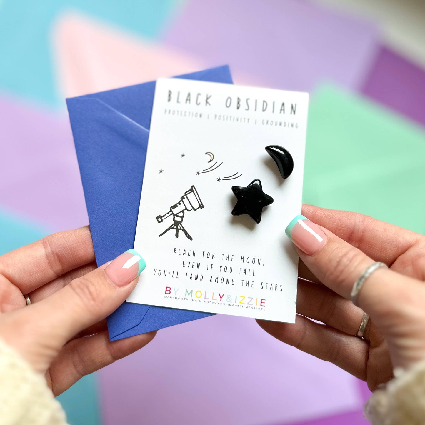 Crystal Star & Moon - Black Obsidian