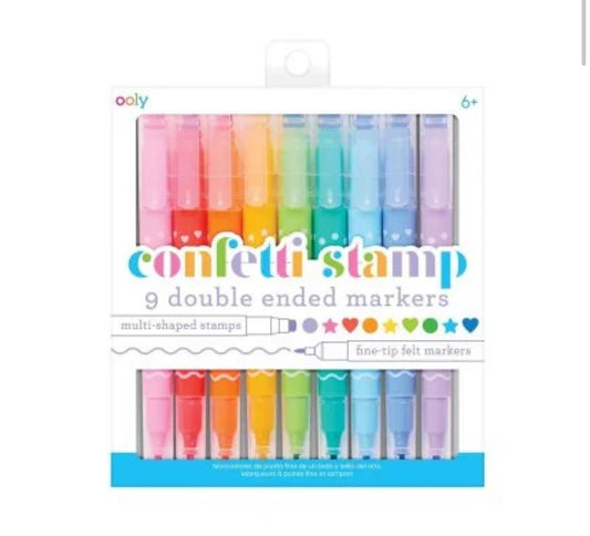OOLY - CONFETTI STAMP DOUBLE-ENDED MARKERS - SET OF 9